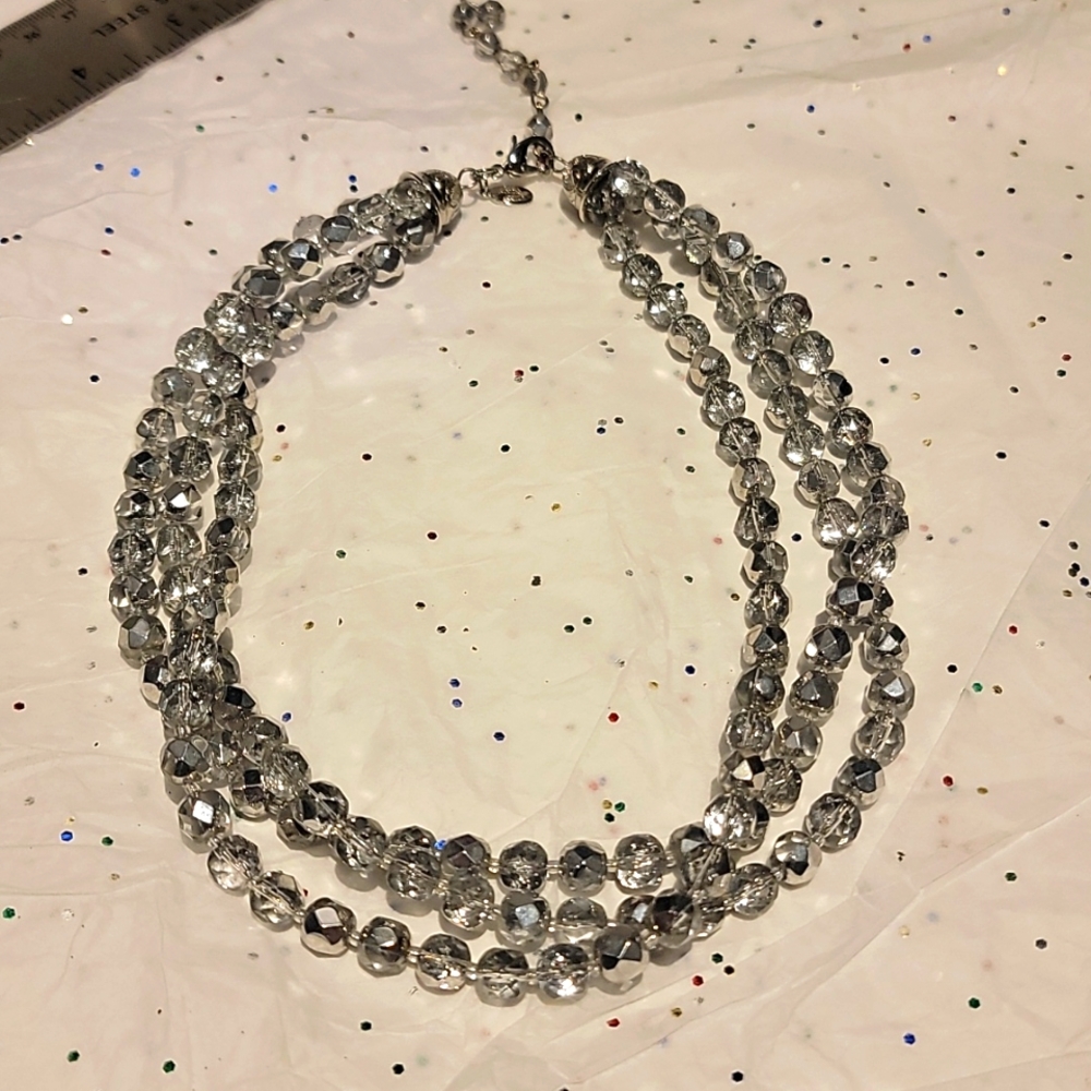 Silver and clear beaded adjustable choker
